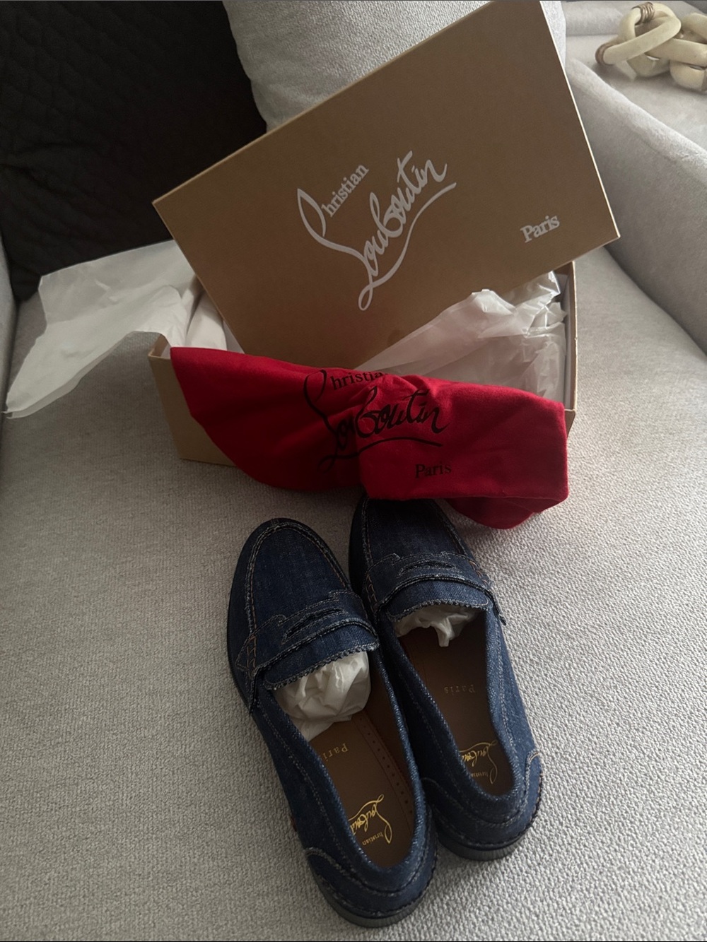 Christian Louboutin Dark Blue Denim Penny Loafers